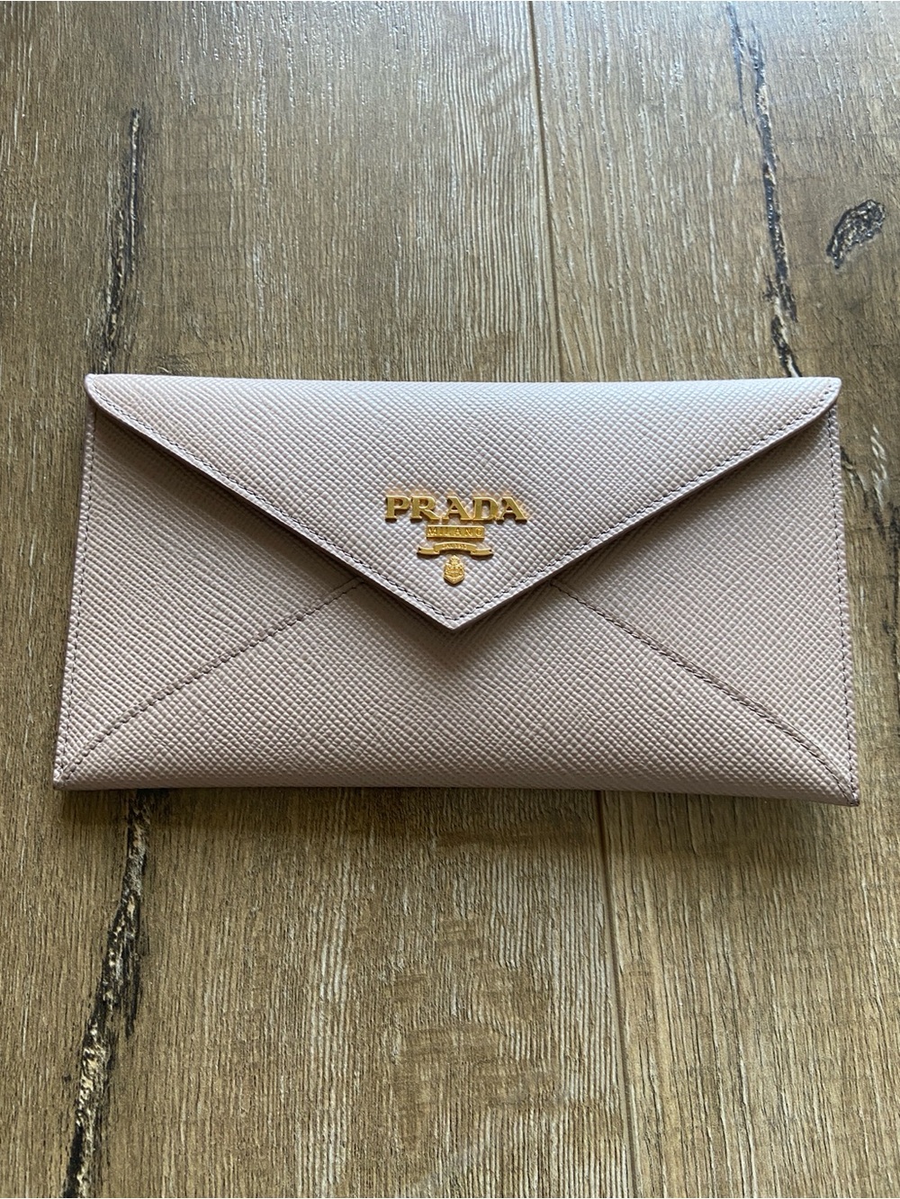 Prada Saffiano Cammeo Envelope Wallet/Clutch with Gold Logo
